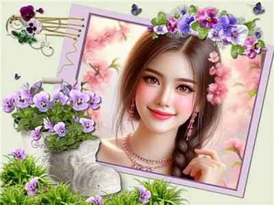 Ghép ảnh online với khung ảnh mẫu nghệ thuật giữa hoa và tiểu cảnh