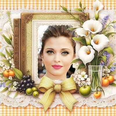 Tạo ảnh online với khung hình đẹp điểm nhấn là chiếc nơ và bó hoa lo kèn