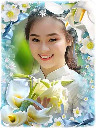 Ghép ảnh online với những bông hoa loa kèn kết hợp hòa đào trắng tuyệt đẹp