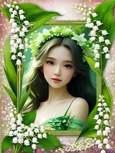 Ghép ảnh online với những chiếc lá xanh kết hợp những nhành hoa linh lan tuyệt đẹp