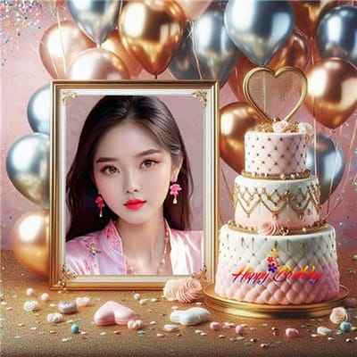 Tạo ảnh sinh nhật với những quả bóng bay kết hợp bánh gato và các vật trang trí nghệ thuật