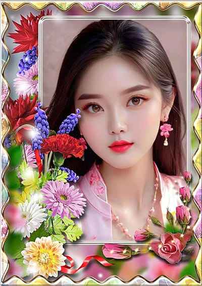 Ghép ảnh với hiệu ứng bóng loáng cùng những bông hoa tươi thắm