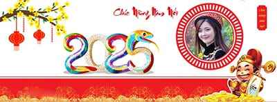 Tạo ảnh ghép với ông thần tài và hoa mai vàng làm ảnh bìa facebook chào năm mới 2025