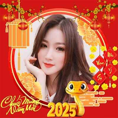 Tạo ảnh ghép avatar đèn lồng kết hợp linh vật biểu tường năm mới 2025