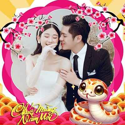 Tạo ảnh ghép avatar hoa đào và linh vật chúc mừng năm mới 2025