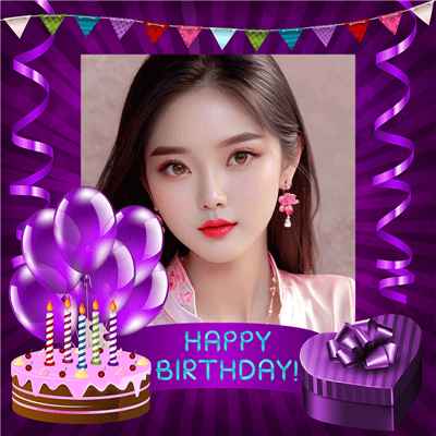 Ghép ảnh với khung hình màu tím đẹp chúc mừng sinh nhật