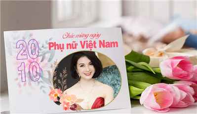 Ghép khung ảnh vói tấm thiệp kết hợp bó hoa tươi thắm chúc mừng ngày 20/10
