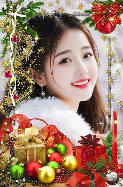 Tạo ảnh ghép với gói quà và những quả cầu đẹp mắt đón chào giáng sinh 2025