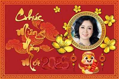 Tạo ảnh ghép những bông mai vàng và dòng chữ chúc mừng năm mới 2025