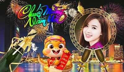 Tạo ảnh ghép với linh vật năm 2025 cùng pháo hoa và rượu