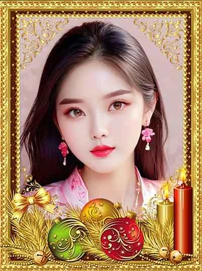 Tạo ảnh ghép khung nền vàng kết hợp nến và hoa văn đẹp chào đón giáng sinh