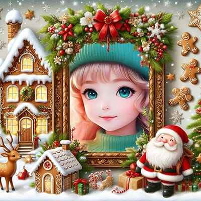 Tạo ảnh ghép với ngôi nhà của ông già noel chào đón giáng sinh