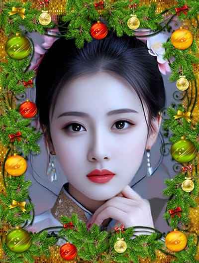 Tạo ảnh ghép cành thông kết hợp những quả cầu nhiều màu sắc chào đón noel