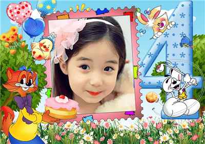 Tạo ảnh chúc mừng sinh nhật với con số 4 và các con vật hoạt hình ngộ nghĩnh