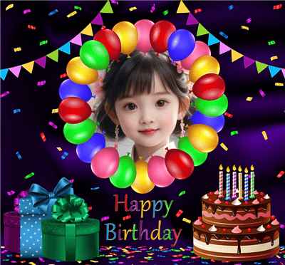 Tạo ảnh chúc mừng sinh nhật với những lá cờ và bóng bay tạo vòng tròn đẹp mắt