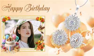 Tạo thiệp ảnh với bánh gato và những viên kim cương chúc mừng sinh nhật