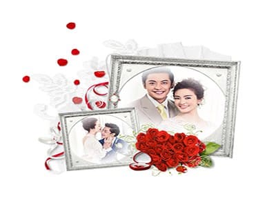 Ghép 2 ảnh vào khung ảnh cưới với những bông hoa hồng rực rữ cùng hai khung hình nghệ thuật
