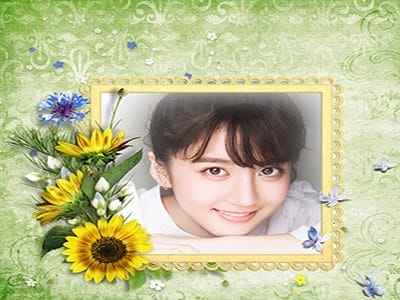 Ghép ảnh vào khung hình thêu và hoa cúc đẹp