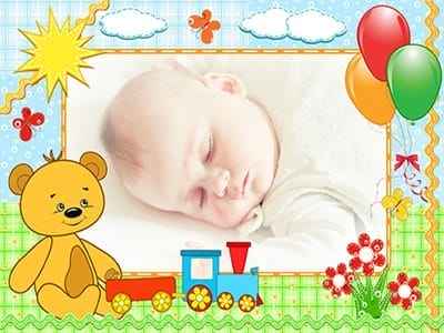 Ghép ảnh bé yêu vào khung ảnh trang trí mặt trời hoa xe đồ chơi và chú gấu bông