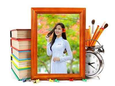 Khung ảnh để bàn trang trí sách bút và đồng hồ báo thức