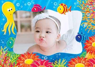 Tạo ảnh với khung ảnh bé yêu bên chú bạch Tuộc và cá Biển tuyệt đẹp