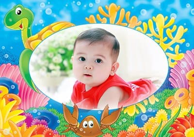 Ghép ảnh vào khung ảnh bé yêu bên Rùa và Cua biển
