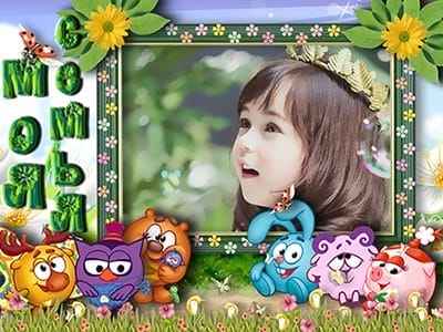 Khung ảnh kết hợp giữa hoa và chữ viết đẹp cùng các con hoạt hình ngộ nghĩnh