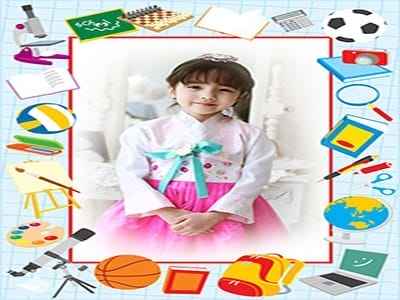 Khung ảnh đồ dùng học tập kết hợp tạo thành khung nền nghệ thuật