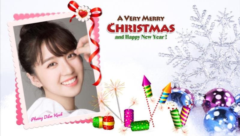 Ghép ảnh với cây hoa tuyêt cùng với những cây pháo chúc mừng giáng sinh