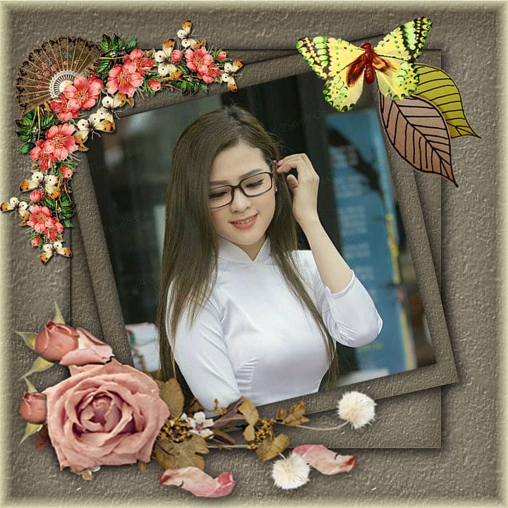 Khung ảnh trang trí cổ điển phối hợp hoa và bướm tuyệt đẹp