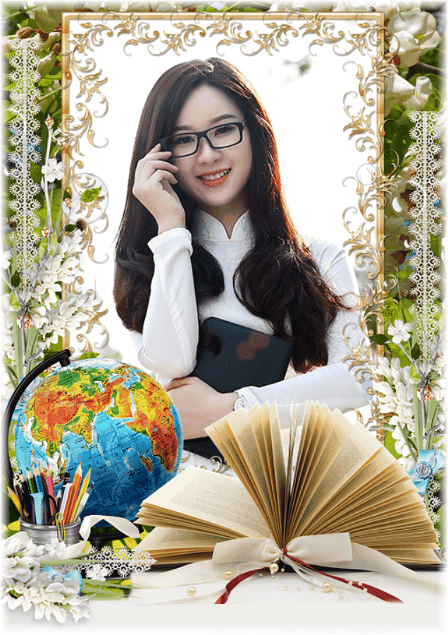 Khung hình kết hợp đồ dùng học tập đẹp