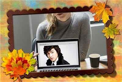 Khung ảnh phối cảnh lá đỏ với khung nền đẹp tao nên sắc màu mùa thu ghép ảnh online