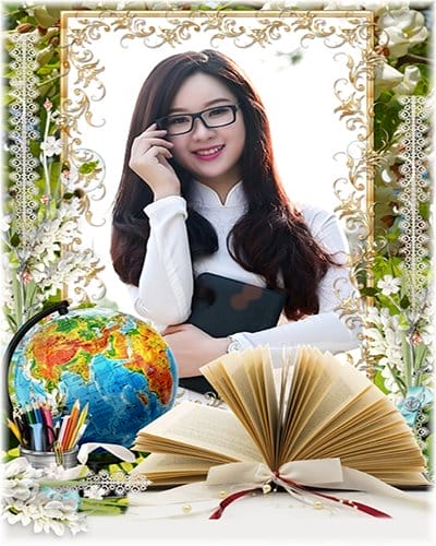 Khung hình kết hợp đồ dùng học tập đẹp