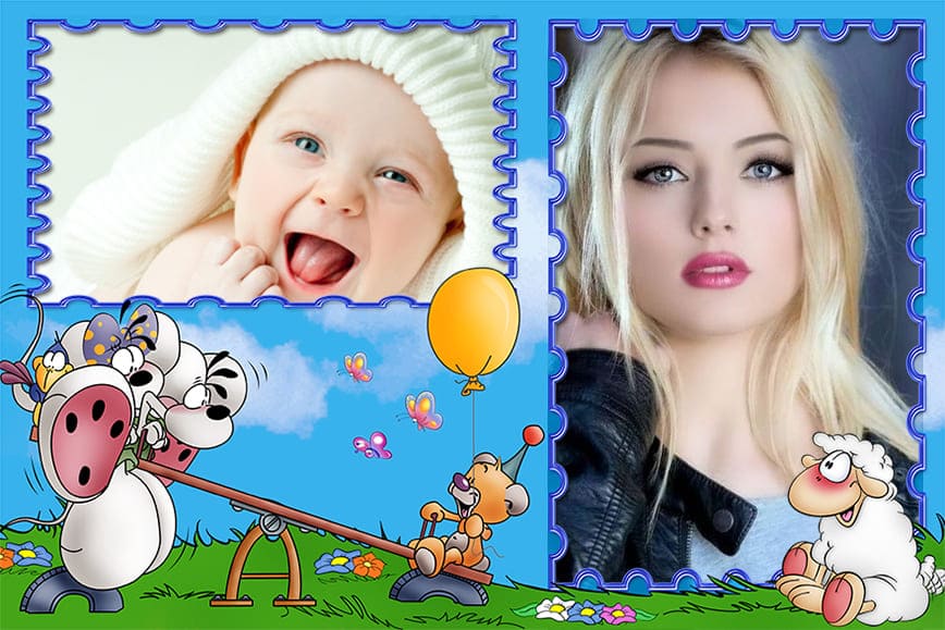 Nhân vật hoạt hình chơi đừa dưới thiên nhiên tươi đẹp