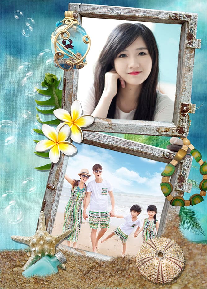 Khung ảnh trang trí sao biển và hoa đại đẹp