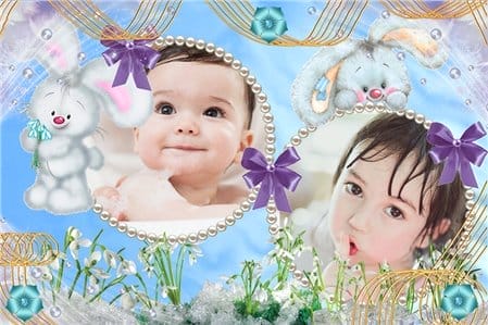 Ghép 2 ảnh vào khung ảnh thỏ trắng dễ thương cùng khung cảnh tuyệt đẹp