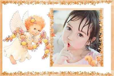 Tạo ảnh bé yêu với khung ảnh thiên thân cầm trên tay vòng hoa đẹp