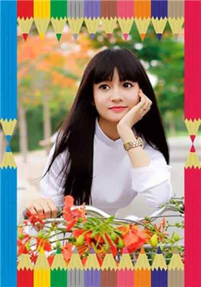 Khung ảnh đẹp học đường với những chiếc bút trí trang trí nghệ thuật