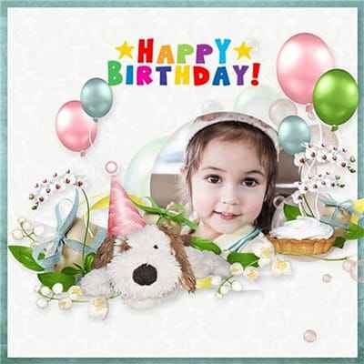 Ghép ảnh vào khung ảnh cún cưng và những quả bóng bay chúc mưng sinh nhật