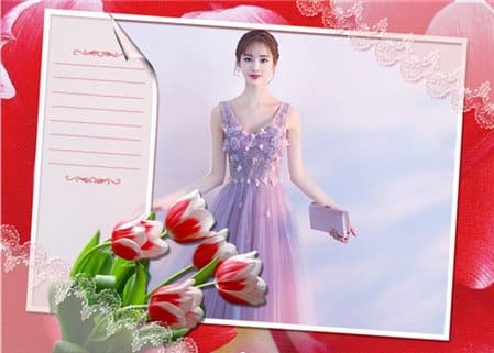 Ghép ảnh với khung ảnh cô dâu bên bó hoa lay ơn trang trí nghệ thuật đẹp mắt