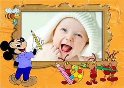 Tạo ảnh đẹp với khung ảnh các con vật hoạt hình rất đáng yêu đang học vẽ với chiếc bút chì