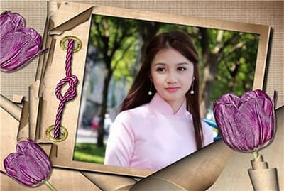 Ghép ảnh vào Khung ảnh gỗ trang trí nhưng bông hoa tím đẹp