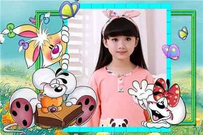 Khung ảnh trang trí quyển sách và các nhân vật hoạt hình ngộ nghĩnh