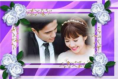 Ghép ảnh vào khung ảnh nền tím hình tráng trí những bông hoa tuyệt đẹp