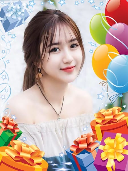 Tạo ảnh chúc mừng sinh nhật với khung hình những hộp quà và bóng bay