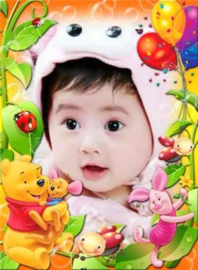 Ghép ảnh bé yêu với các con vật hoạt hình và bóng bay