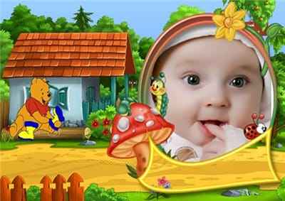 Ghép ảnh bé yêu với ngôi nhà trong rừng cổ tích xinh đẹp