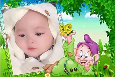 Tạo ảnh bé bé yêu với khung ảnh chú lùn ngộ nghĩnh trong khu rừng cổ tích