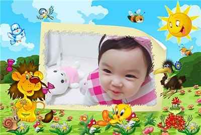 Ghép ảnh bé yêu với ông mặt trời và các con vật hoạt hình sinh động