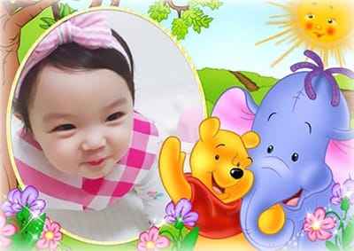 Ghép ảnh bé yêu với khung ảnh chú voi và chú gấu ngộ nghĩnh